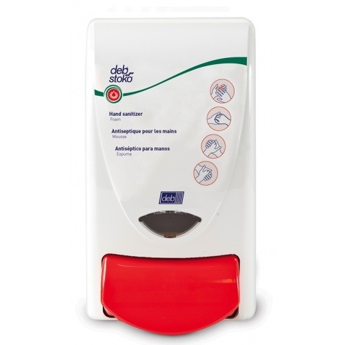 Zeepdispenser Deb handdesinfectie 1 liter met rode drukknop